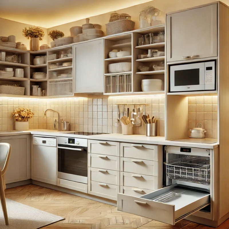 multiple-height counters, Reachable storage solutions, pull-out cabinets and drawer dishwashers